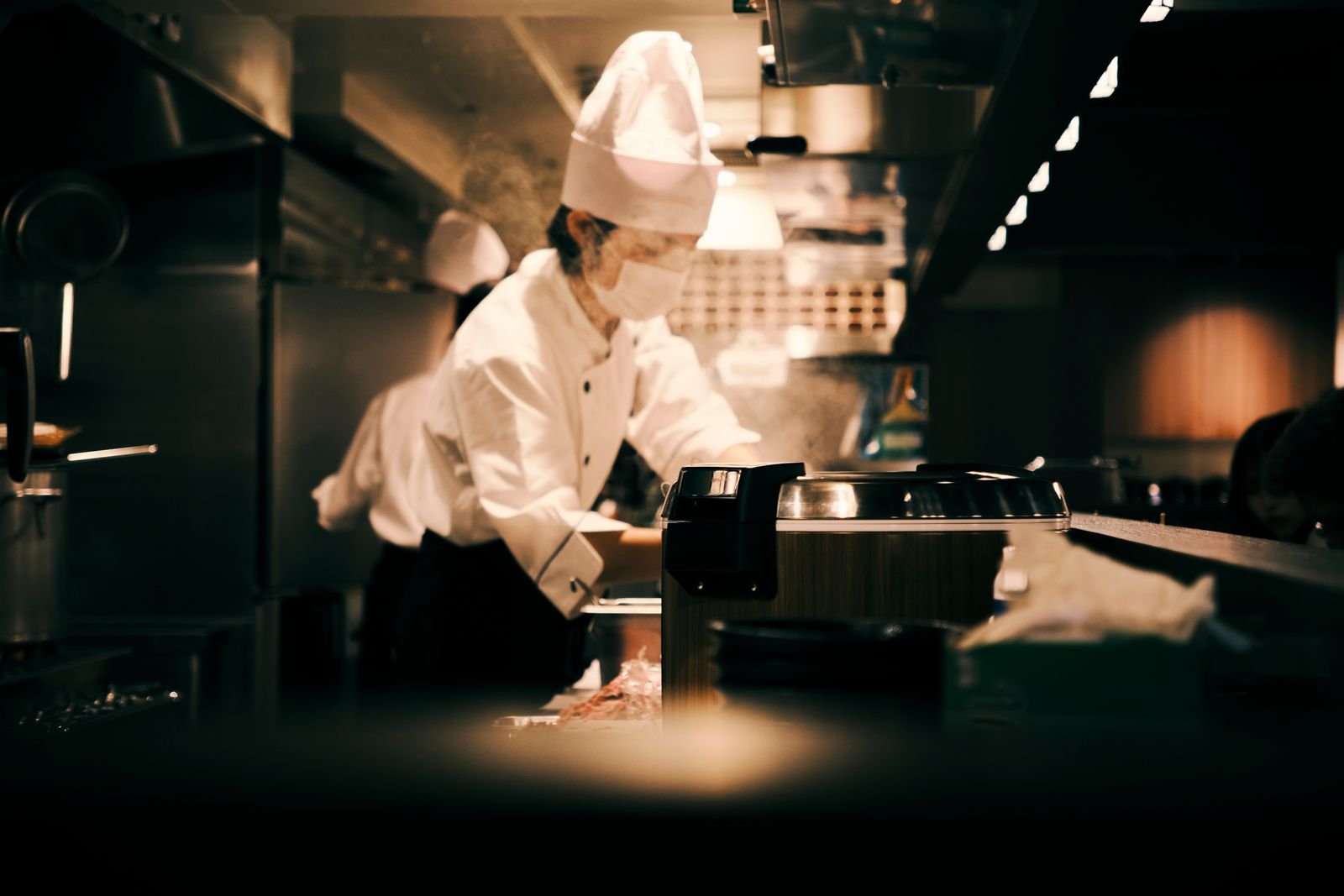 Chef at work in a Japanese restaurant kitchen