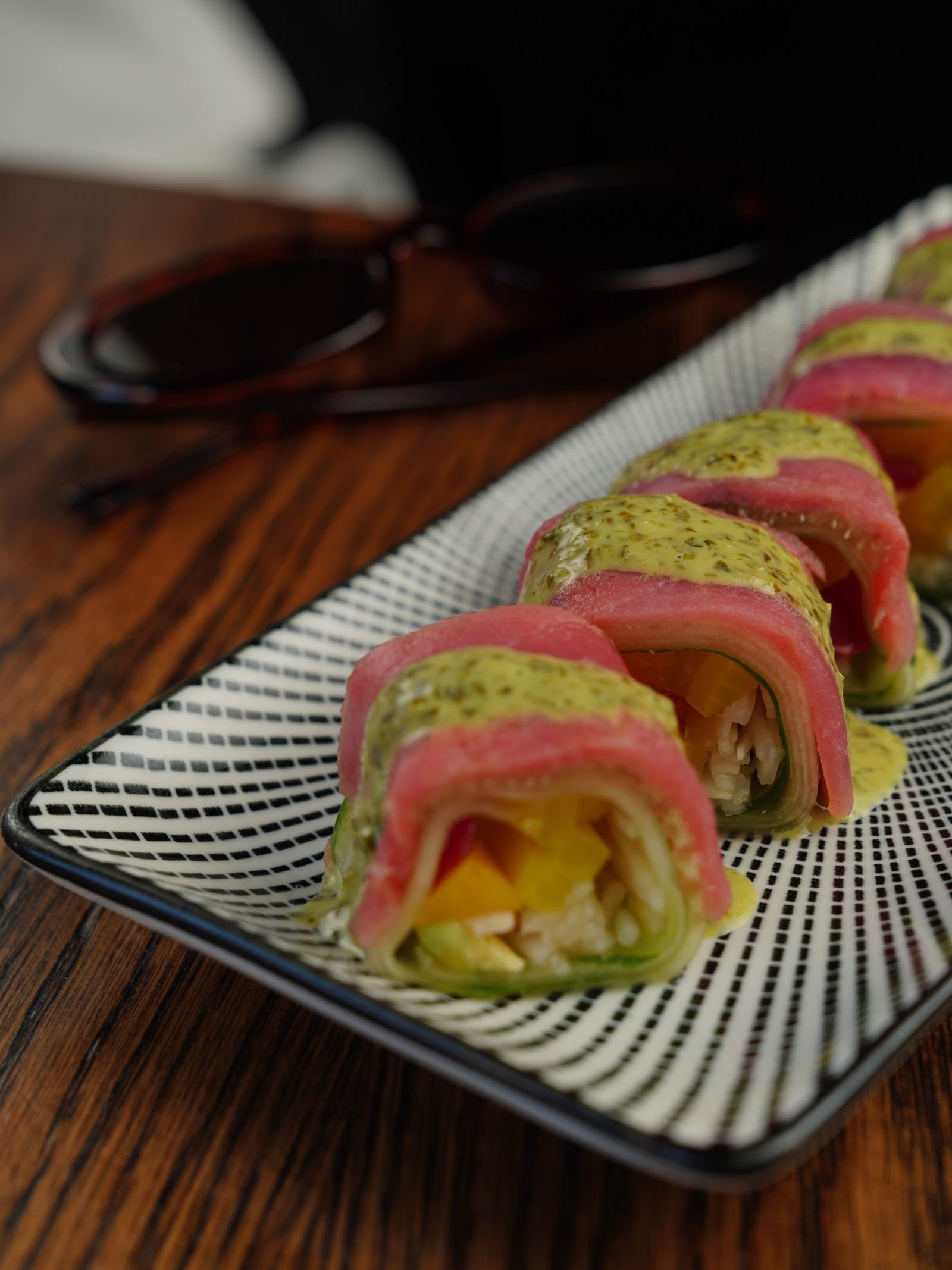 Sushi with avocado and tuna